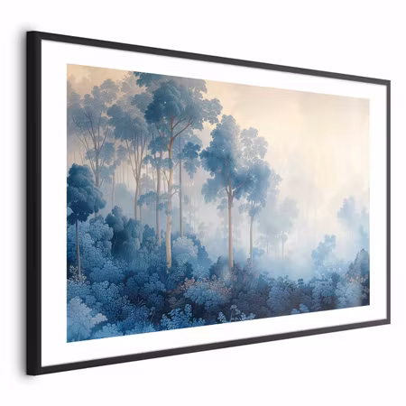 Poster med ram - Forest in Misty Blue Shades