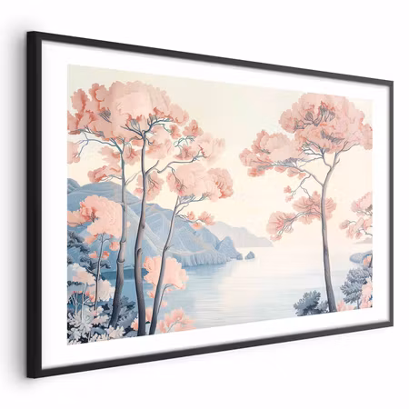 Poster med ram - Ocean Cliffs and Trees Delicate