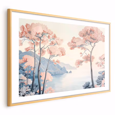 Poster med ram - Ocean Cliffs and Trees Delicate