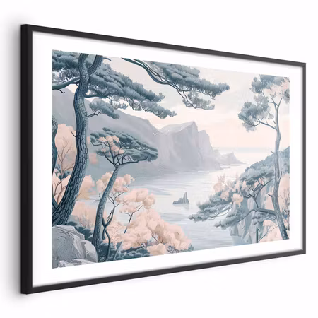 Poster med ram - Blue Coast in Delicate Colors