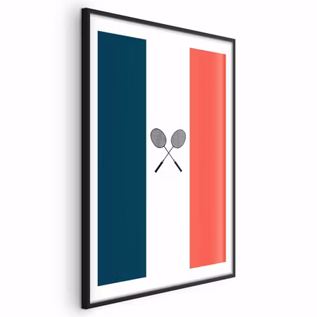 Poster med ram - French Flags and Black Badminton