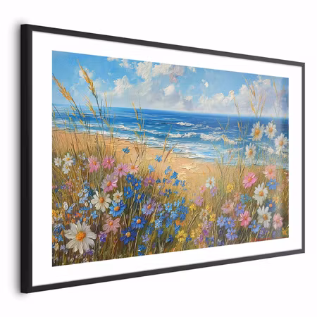Poster med ram - Seascape Wildflowers and a View