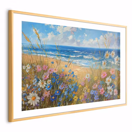 Poster med ram - Seascape Wildflowers and a View