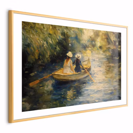 Poster med ram - Boat Crossing - Painting of Two