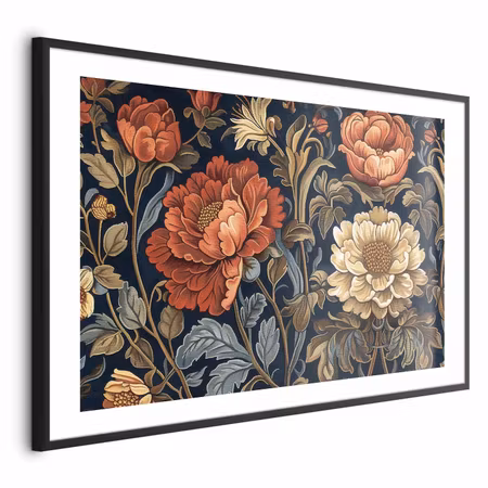 Poster med ram - Tapestry Large Retro Flowers
