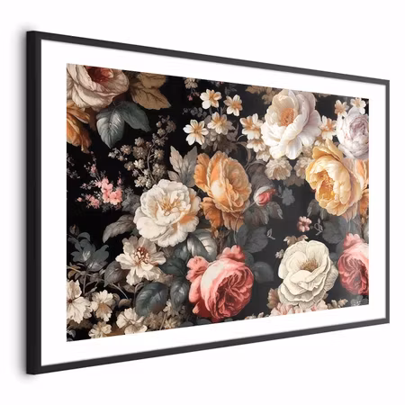 Poster med ram - Colorful Flowers on a Black
