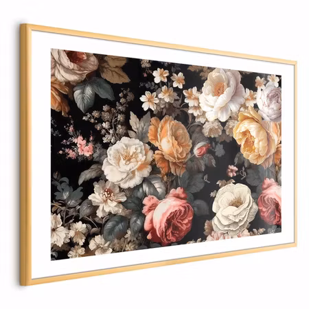 Poster med ram - Colorful Flowers on a Black