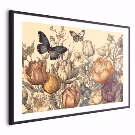 Poster med ram - Colorful Tulips on a Cream