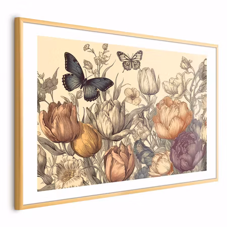 Poster med ram - Colorful Tulips on a Cream