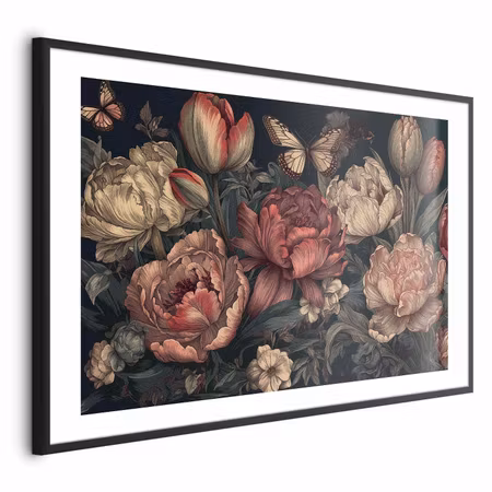Poster med ram - Flowers on a Turquoise
