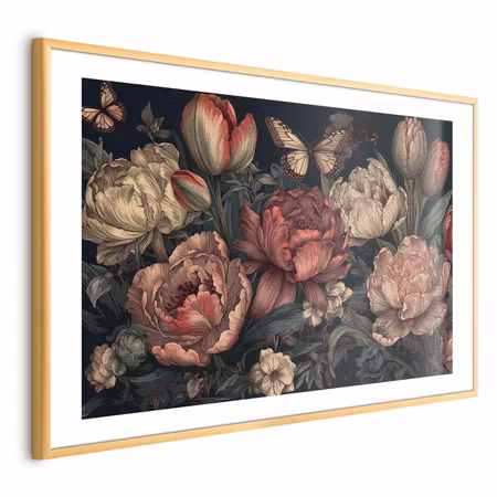 Poster med ram - Flowers on a Turquoise
