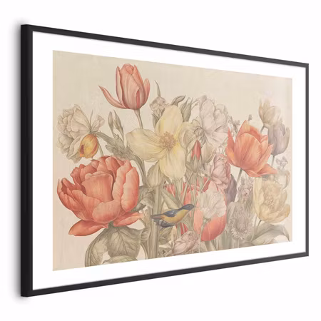 Poster med ram - Flower Bouquet on a Cream