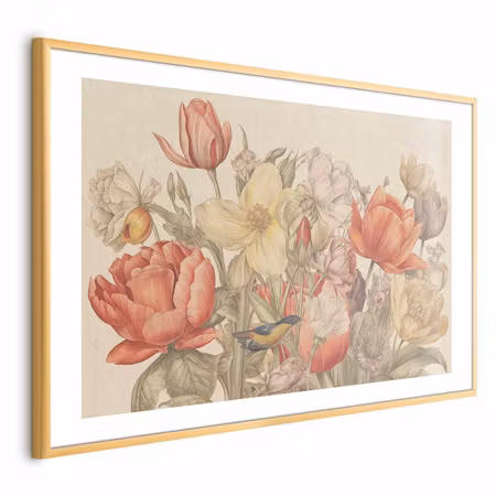 Poster med ram - Flower Bouquet on a Cream