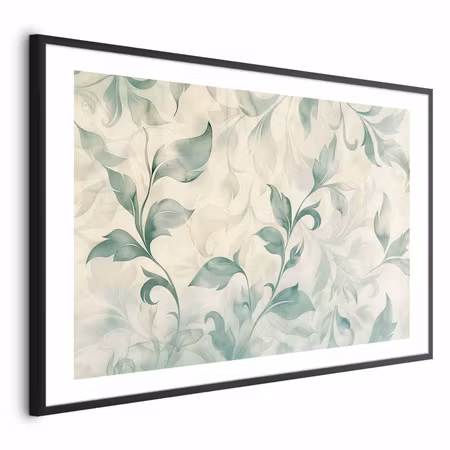 Poster med ram - Watercolor Green-beige Leaves