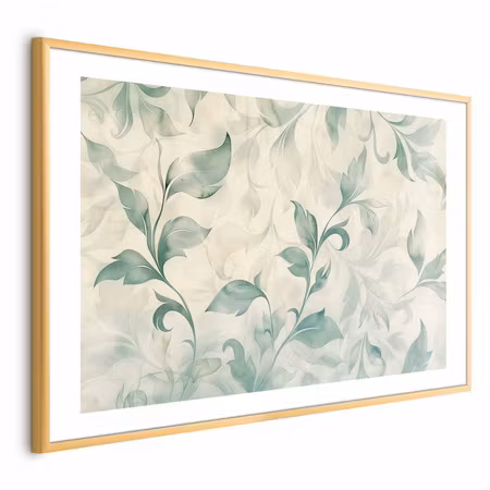 Poster med ram - Watercolor Green-beige Leaves