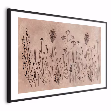 Poster med ram - Field Flowers - Black Plants on