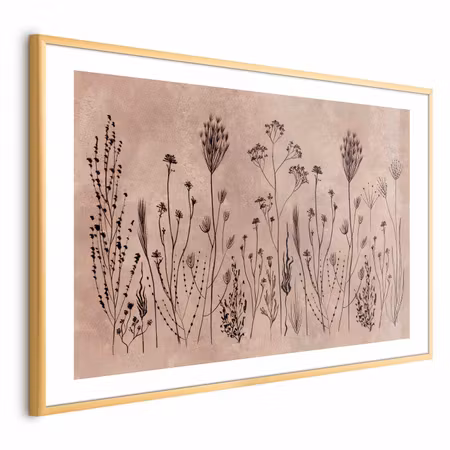 Poster med ram - Field Flowers - Black Plants on