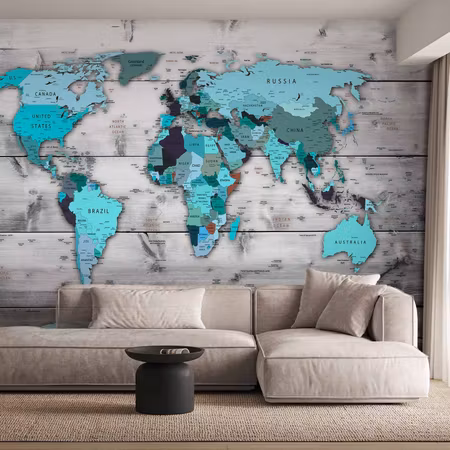 Fototapet - World Map Blue Continents