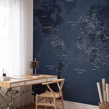 Fototapet - World Map in Blue Continents with