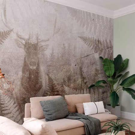 Fototapet - Forest Motif Deer with Antlers Among