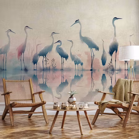 Fototapet - Birds By the Lake Herons Painted in