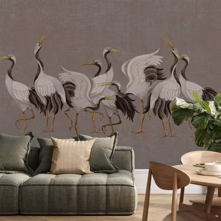 Fototapet - Crane Dance Â Bright Silhouettes of