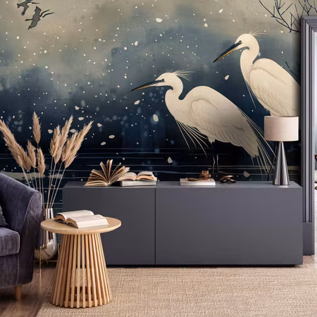 Fototapet - Herons Over a Winter Pond Japanese