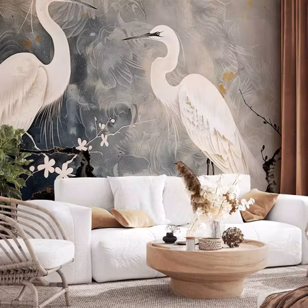 Fototapet - Herons and Cherry Blossoms Oriental