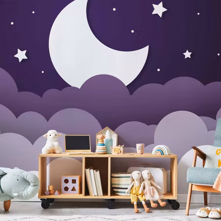 Fototapet - Moon Dream Clouds in a Purple Sky with
