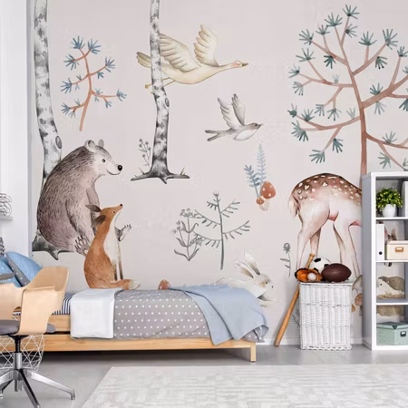 Fototapet - Forest Land with Animals Painted in