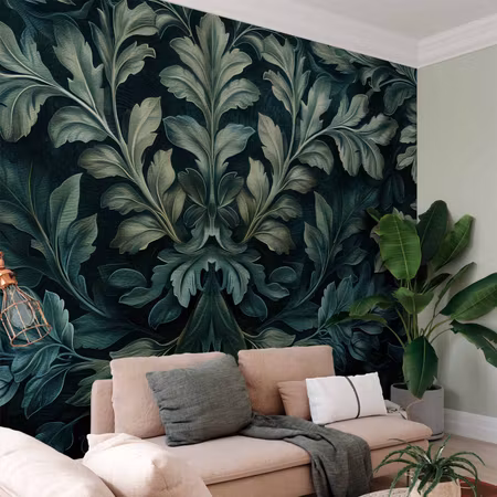 Fototapet - Dark Green Victorian Leaves Botanical