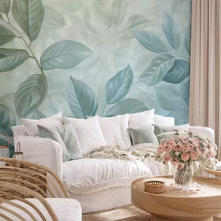 Fototapet - Large Leaves in Shades of Green Mint