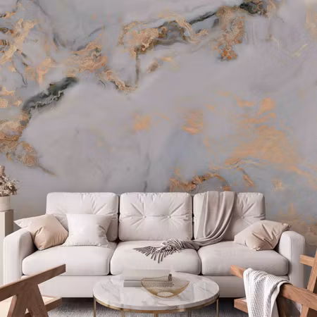Fototapet - White Stone Elegant Marble with Golden