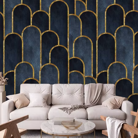 Fototapet - Gold and Navy Blue Pattern