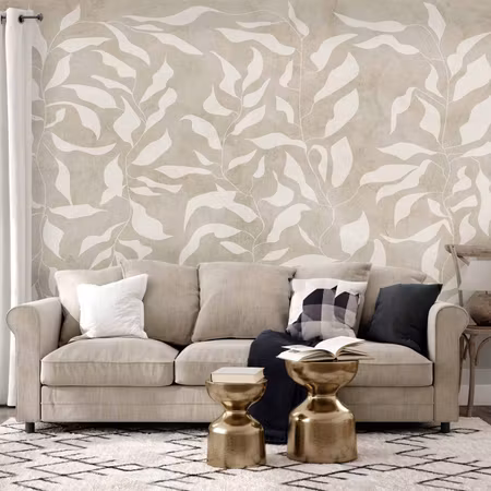 Fototapet - White Leaves Abstract Plant Motif on