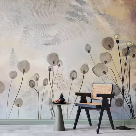 Fototapet - Minimalist Meadow Floral Motif in