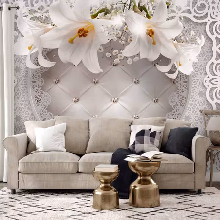 Fototapet - Lilies and Quilted Background