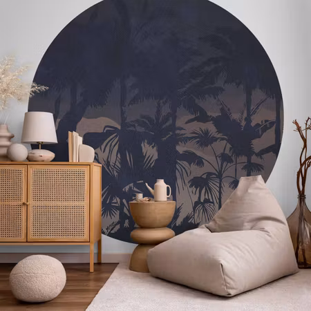 Rund fototapet - Jungle at night