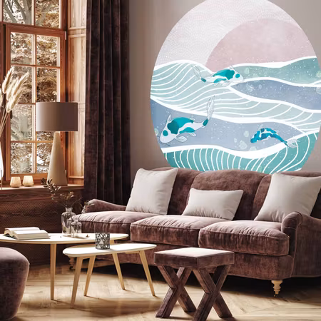 Rund fototapet - Fish on the waves