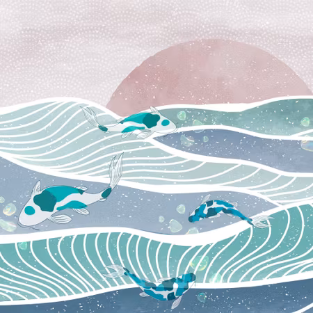 Rund fototapet - Fish on the waves