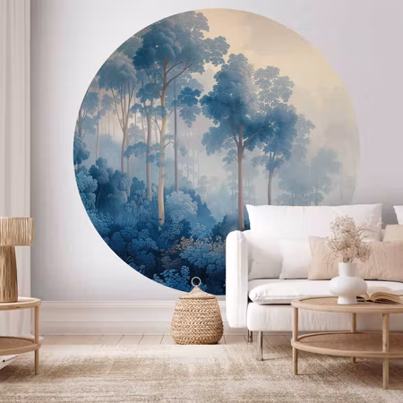 Rund fototapet - A forest in misty shades of blue