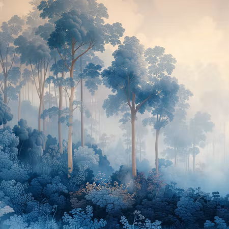 Rund fototapet - A forest in misty shades of blue