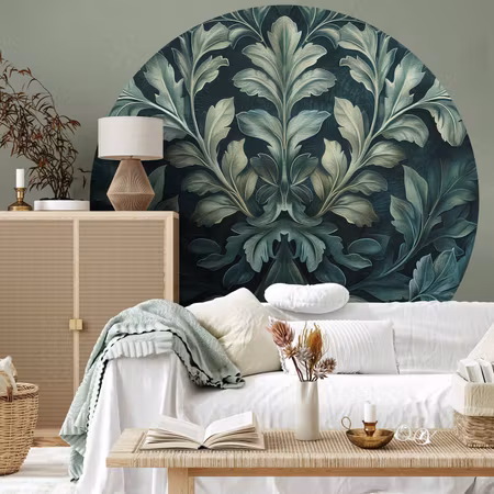 Rund fototapet - Victorian leaves in dark greens