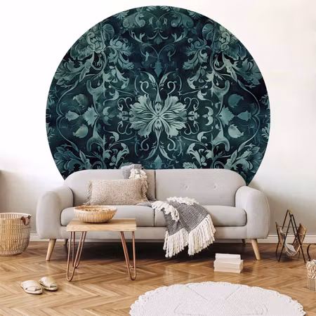 Rund fototapet - Oriental carpet pattern emerald