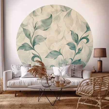 Rund fototapet - Watercolour green and beige