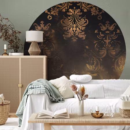 Rund fototapet - Dark baroque patterns with gold