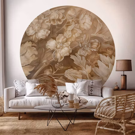 Rund fototapet - Carved plant and flower ornaments
