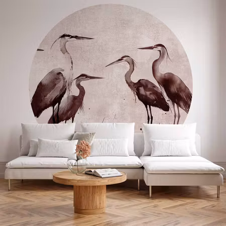 Rund fototapet - Herons painted with ink