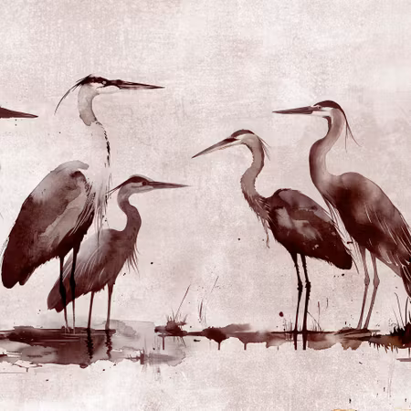 Rund fototapet - Herons painted with ink