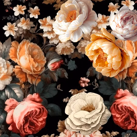 Rund fototapet - Colourful flowers on a black